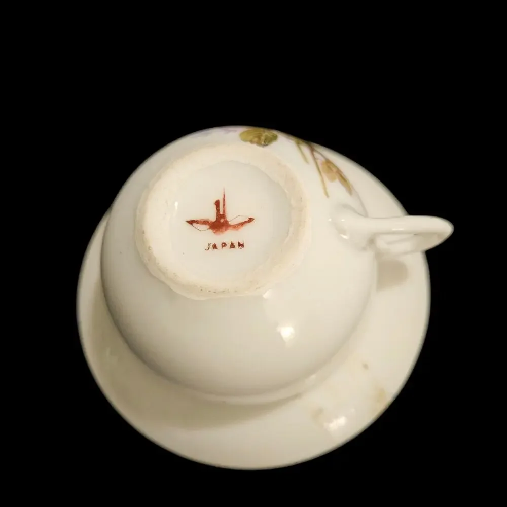 Vintage Japanese Porcelain Floral Teacup & Saucer Set of 3 Pink Roses Gold Trim